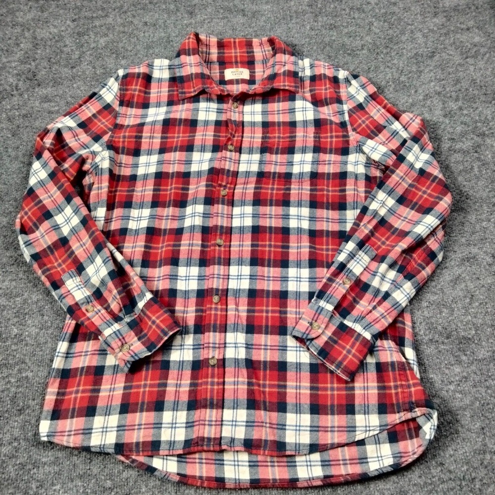 Marine Layer Shirt Mens L Red Cooper Plaid Long Sleeve Casual Button Up - Picture 1 of 11